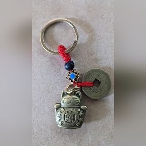 NEW Brass Lucky Cat Keychain Charm